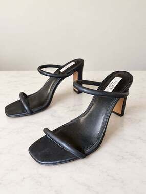 Steven New York Black Double Strap Heeled Mule Sandals-11